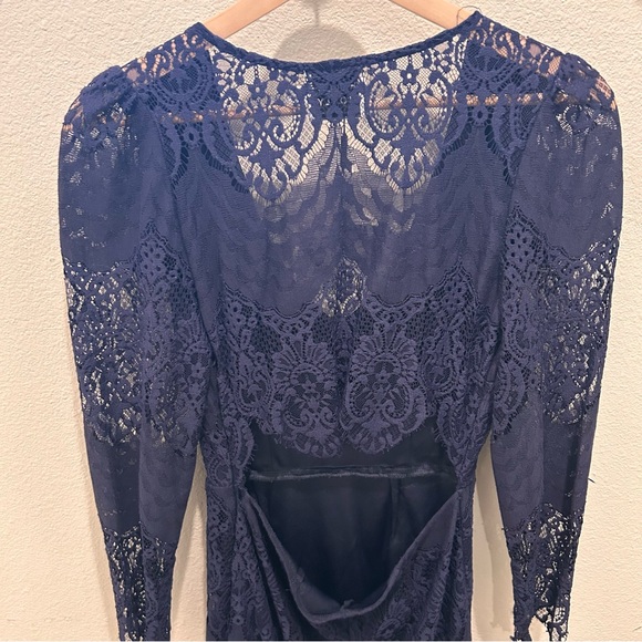 Hello Molly Navy Lace Long Sleeve Mini Dress Size 4 Small - Picture 8 of 14